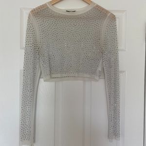 Hot & Delicious White Mesh Long Sleeve Crop